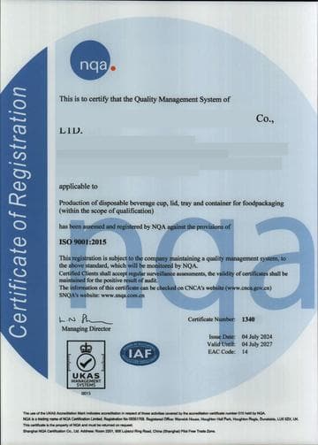 ISO 9001 quality management system certificate