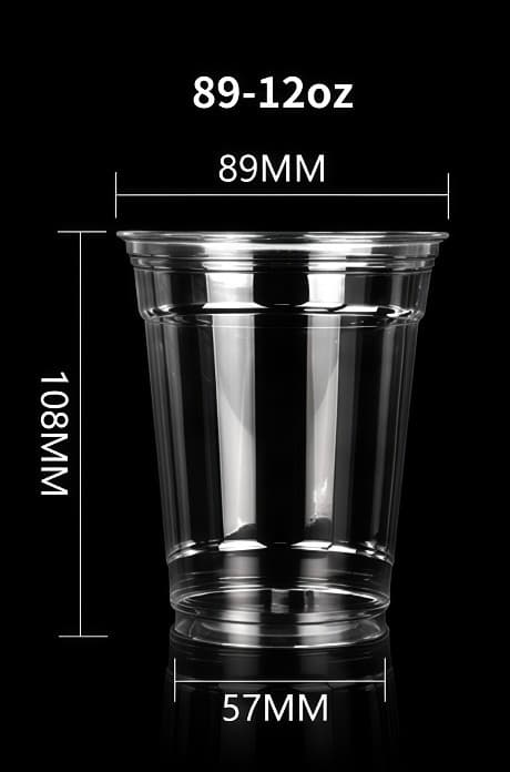 89mm 12oz clear PLA cup size reference