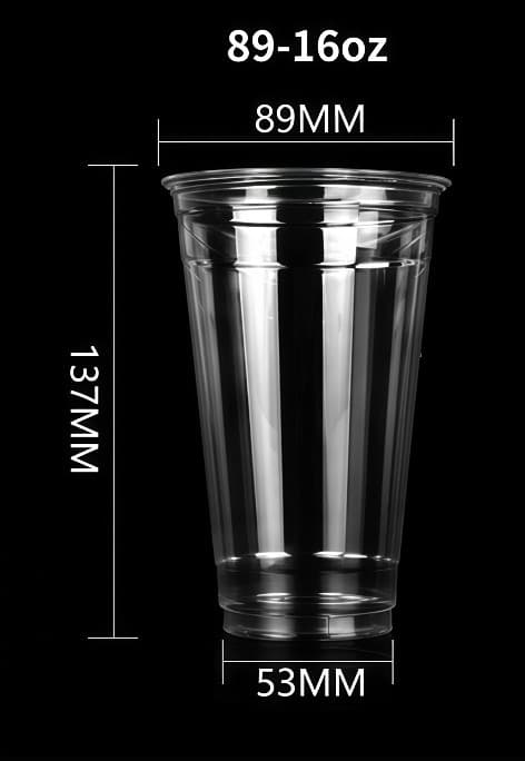 89mm 16oz clear PLA cup size reference