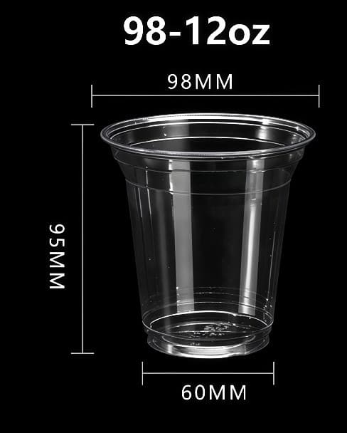 98mm 12oz clear PLA cup size reference