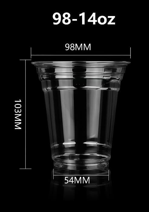 98mm 14oz clear PLA cup size reference