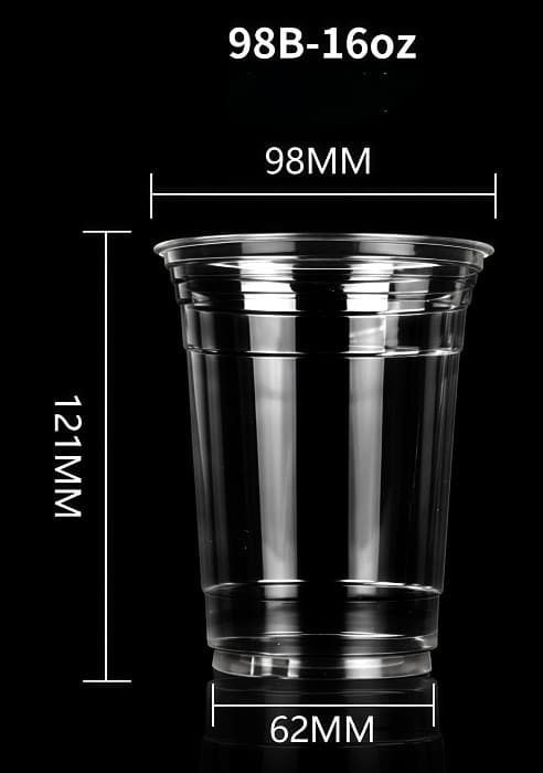 98mm 16oz clear PLA cup size reference