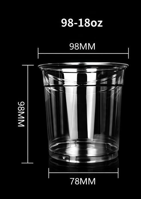 98mm 18oz clear PLA cup size reference