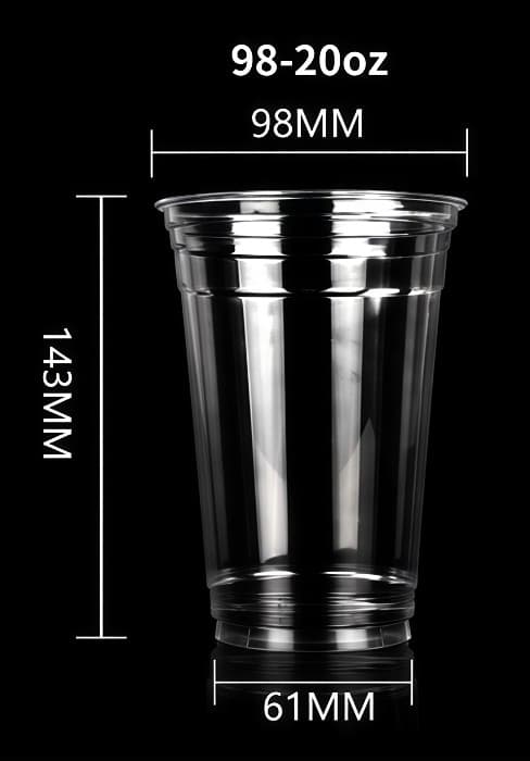 98mm 20oz clear PLA cup size reference