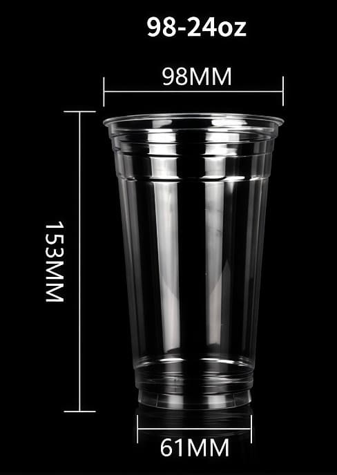 98mm 24oz clear PLA cup size reference