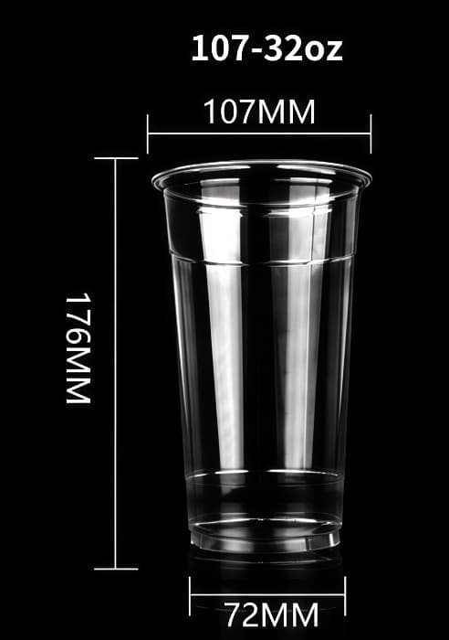 107mm 32oz clear PLA cup size reference