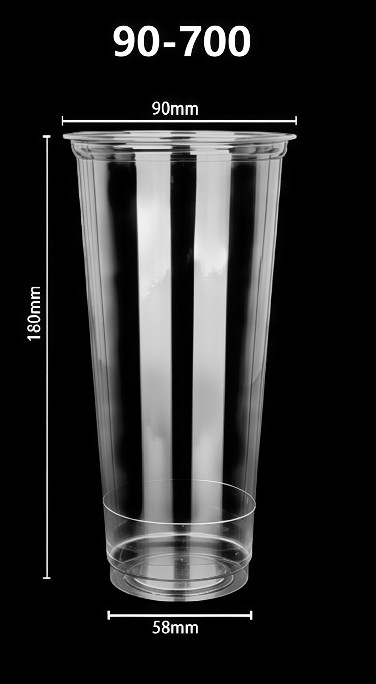 Original supplier photo of a 22oz clear cold cup with 90mm rim, 160mm height and 58mm base.